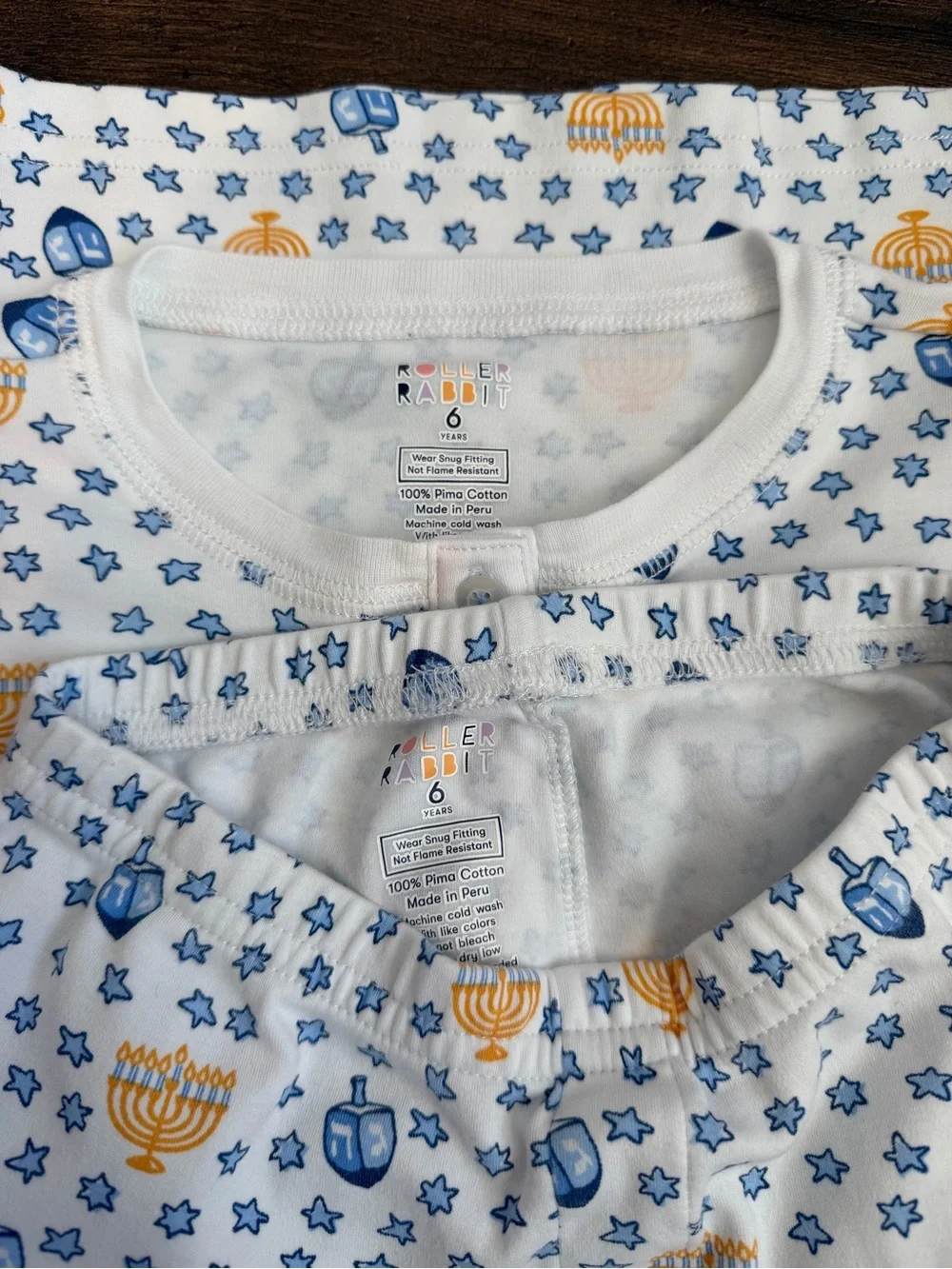 Roller Rabbit Kids Unisex Festival Of Lights Hanukkah Pajamas Size 6